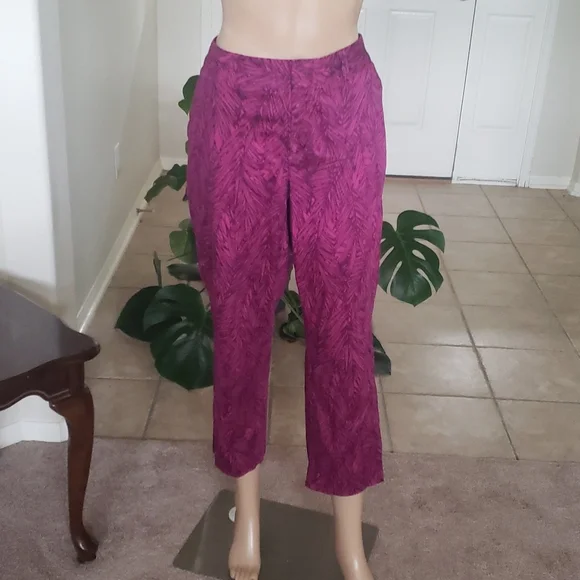 Coldwater Creek 10 tropical print pockets natural fit 98% cotton pant - Picture 1 of 6